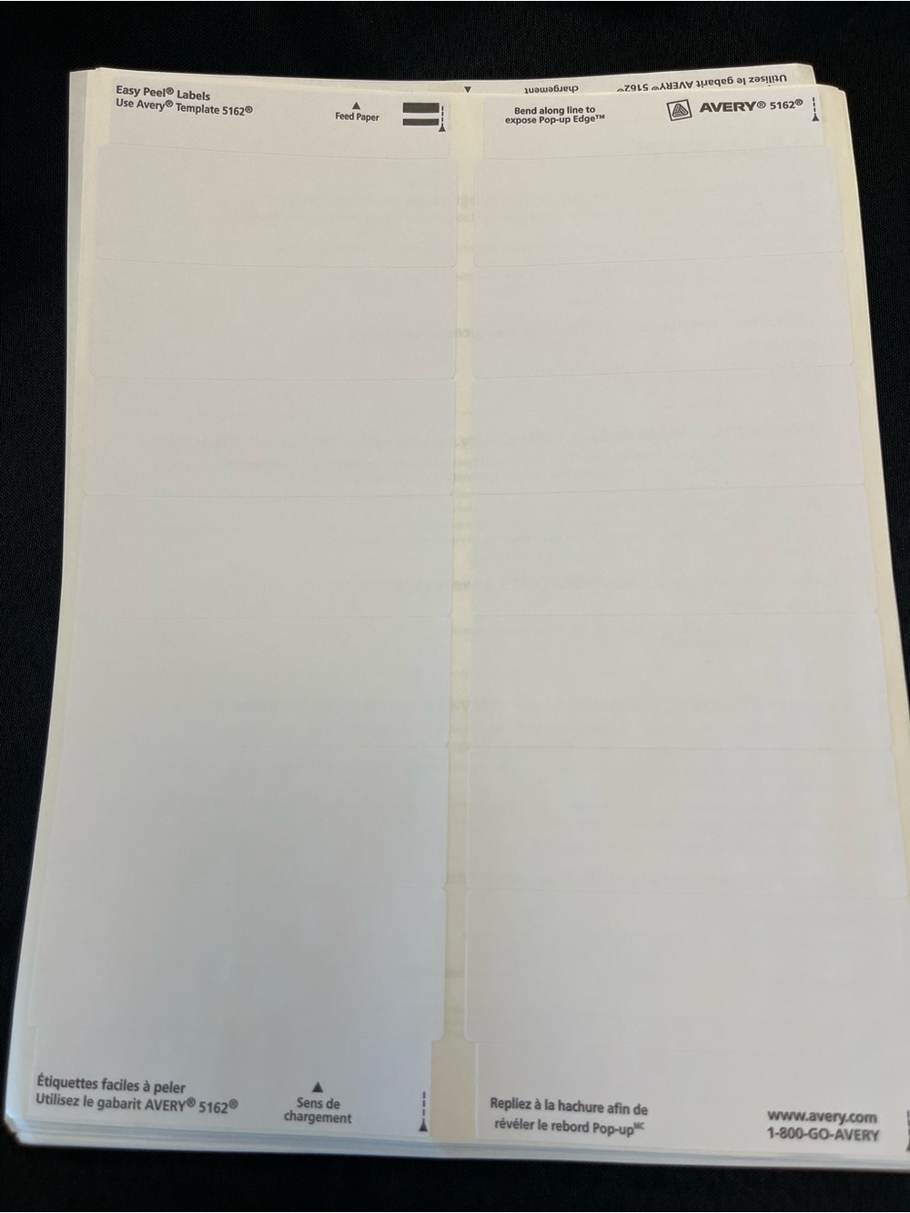 5162 Avery Easy Peel Address Label Sheets - 50 sheets/700 total labels New